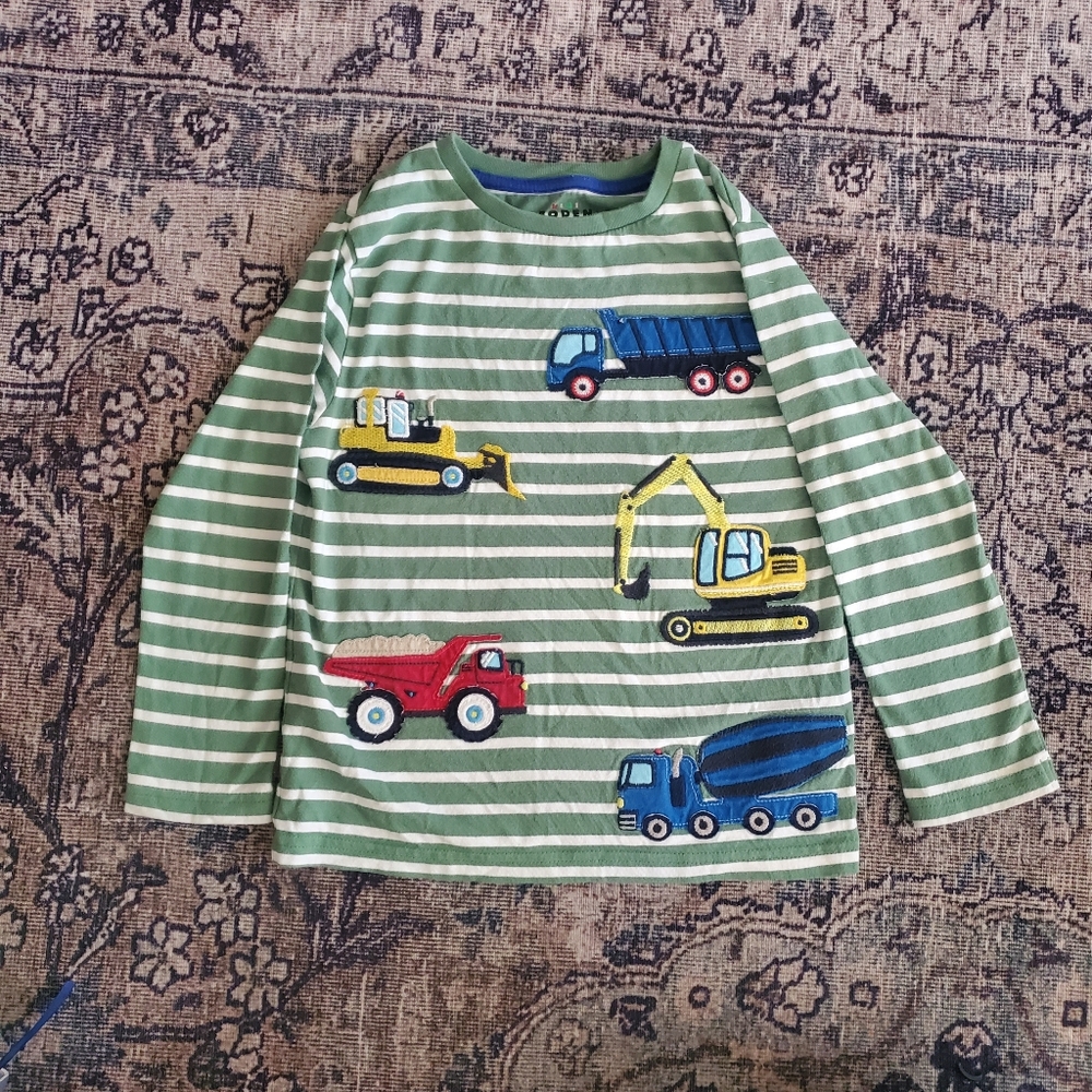 Mini Boden Green and White Striped Shirt